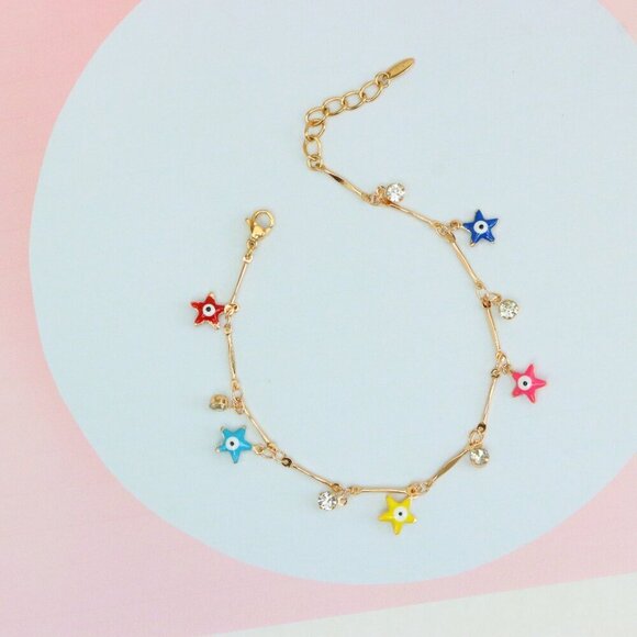 "Colorful Evil Eye Star Rose Gold Anklet for Women and Girls, XPAL1075 - Picture 6 of 11